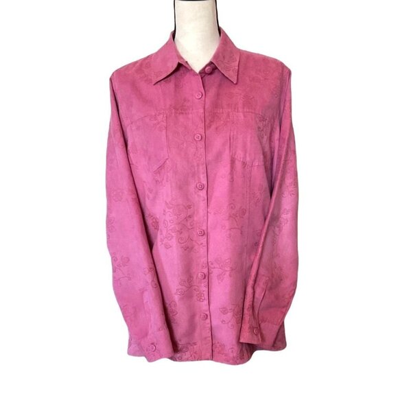Craft & Barrow floral suede texture lightweight pink jacket women size L - Picture 1 of 11